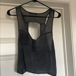 Brandy Melville Gray Sleeveless Crop Tank Top w/ Cut Out
